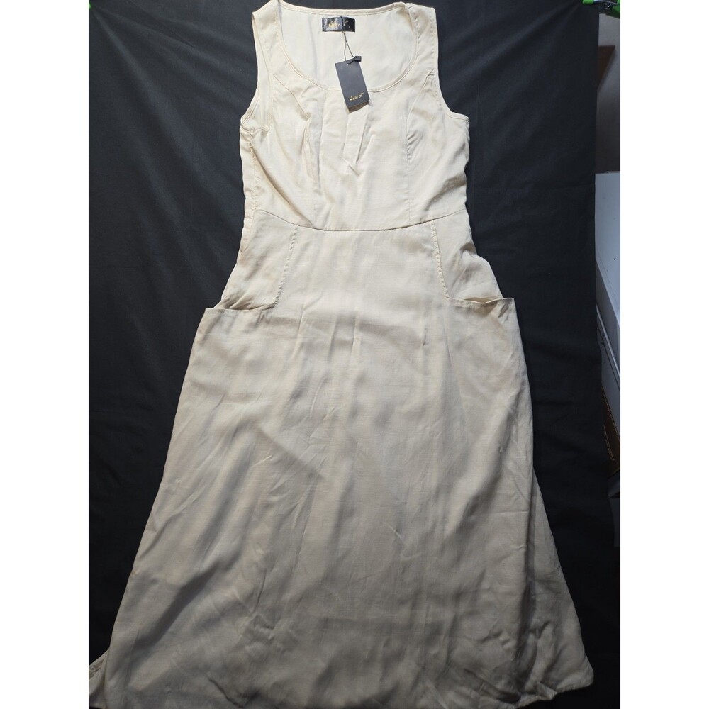 Seta T Women's Scoop Neck Midi Dress Sleeveless Pockets Casual NWT